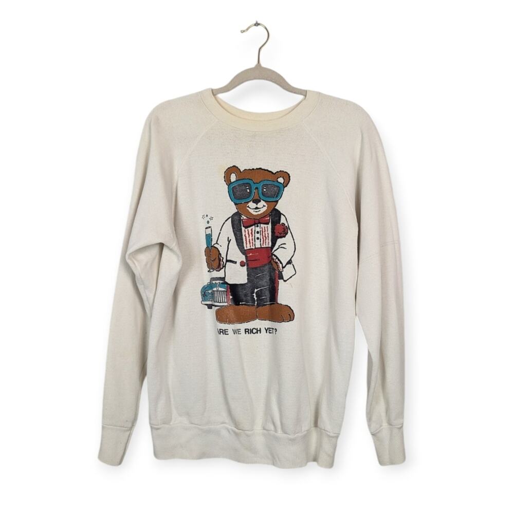 Rare Vintage Rich Bear Sweatshirt L Distressed Graphic 80s 90s Retro